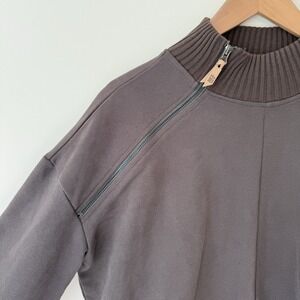 Buckle Sweater Sz M Asymmetrical Quarter‎ Zip Pullover Charcoal Gray EUC Boho